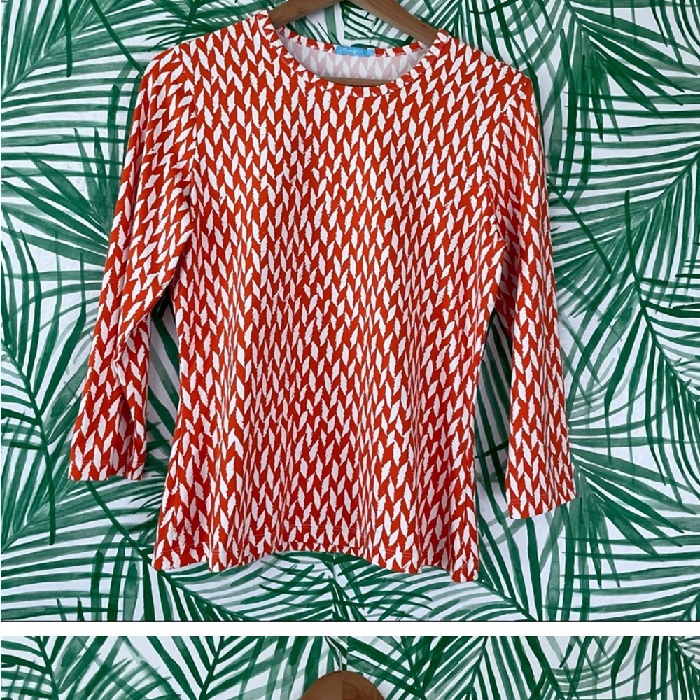 J McLaughlin Orange White Diamond Geometric Top